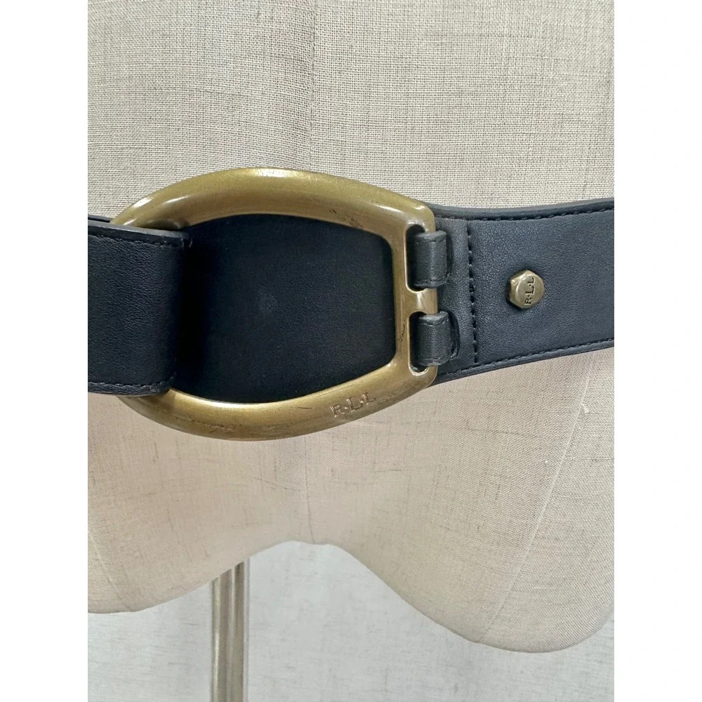Lauren Ralph Lauren Black Stirrup Buckle Belt Sz Medium Faux Leather Equestrian